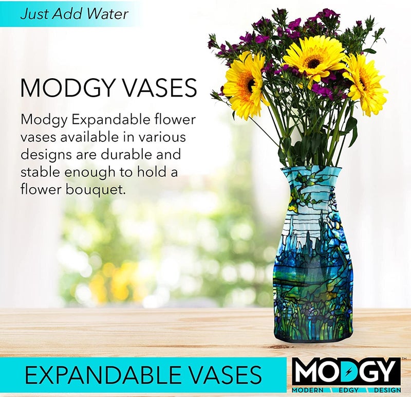 MODGY Expandable Flower Vase Plastic Decorative Modern Vases for Flowers Centerpieces Dining Table Decor Living Room Bathroom Wedding Office, Tiffany - Iris - Image 2